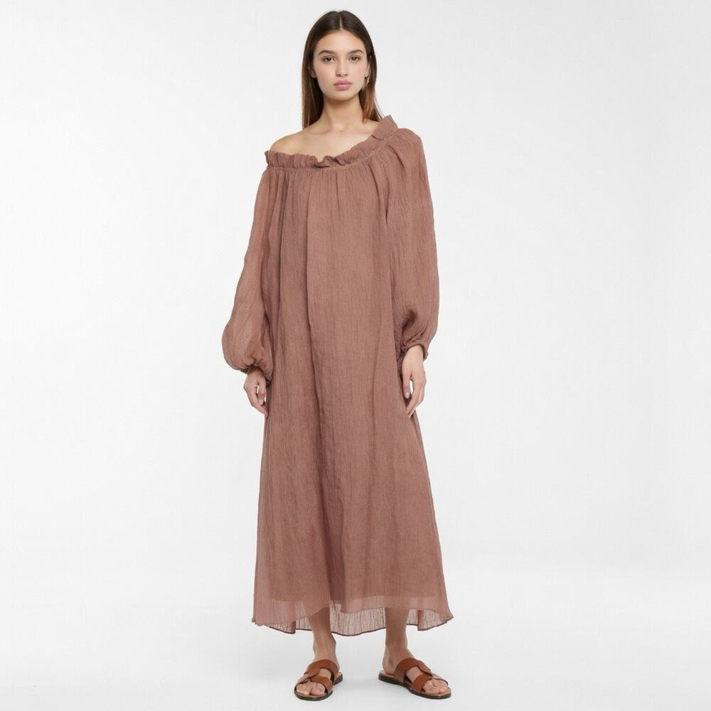 Tory Burch Mauve Brown Maxi Off-Shoulder Dress